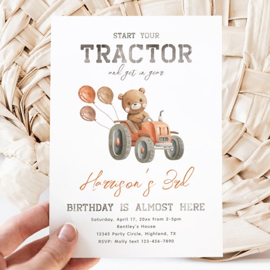 Invitations d'anniversaire de l'ours de tracteur |