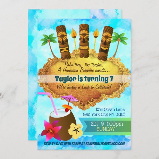 Invitations d'anniversaire de Luah (Devant / Derrière)