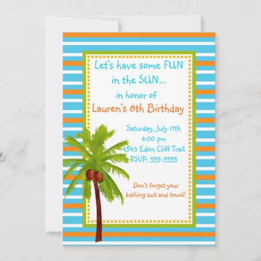 Invitations d'anniversaire de Luau (Devant)