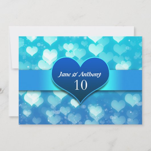 invitations d'anniversaire de mariage cœur bleu (Devant)