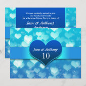 invitations d'anniversaire de mariage cœur bleu (Devant / Derrière)