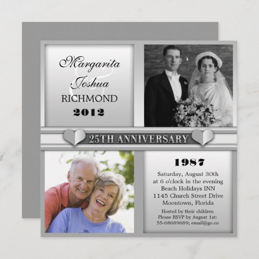 invitations d'anniversaire de mariage élégantes et (Devant / Derrière)