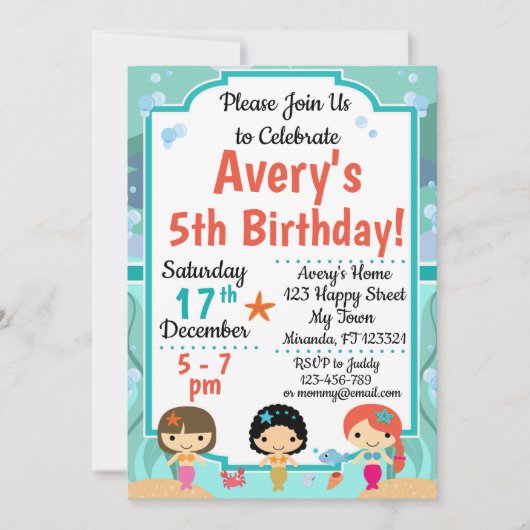 Invitations d'anniversaire de Mermaid (Devant)