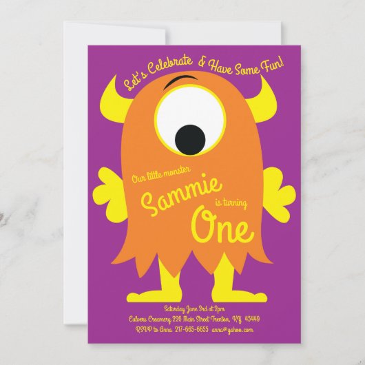 Invitations d'anniversaire de mignonne Monster (Devant)