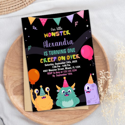 Invitations d'anniversaire de Monster Ballon rose