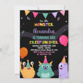 Invitations d'anniversaire de Monster Ballon rose (Devant)