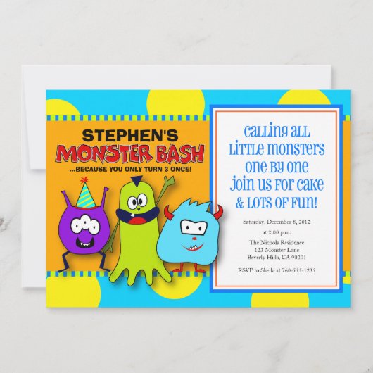 Invitations d'anniversaire de Monster Bash (Devant)