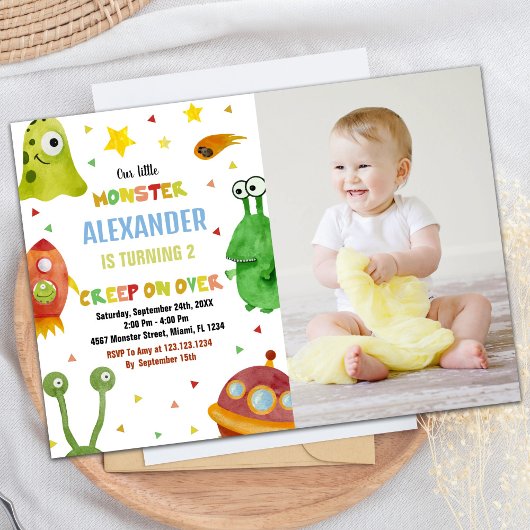 Invitations d'anniversaire de Monster Blanc avec p