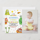 Invitations d'anniversaire de Monster Blanc avec p (Devant)