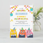 Invitations d'anniversaire de Monster drapeaux cou (Debout devant)