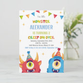 Invitations d'anniversaire de Monster drapeaux cou (Debout devant)
