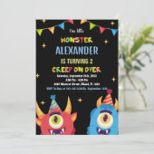 Invitations d'anniversaire de Monster drapeaux cou (Debout devant)