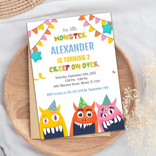 Invitations d'anniversaire de Monster drapeaux cou