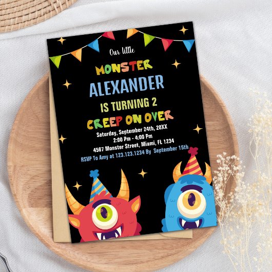 Invitations d'anniversaire de Monster drapeaux cou