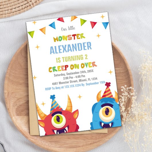 Invitations d'anniversaire de Monster drapeaux cou