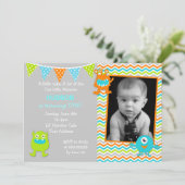 Invitations d'anniversaire de monstre de garçon (Debout devant)