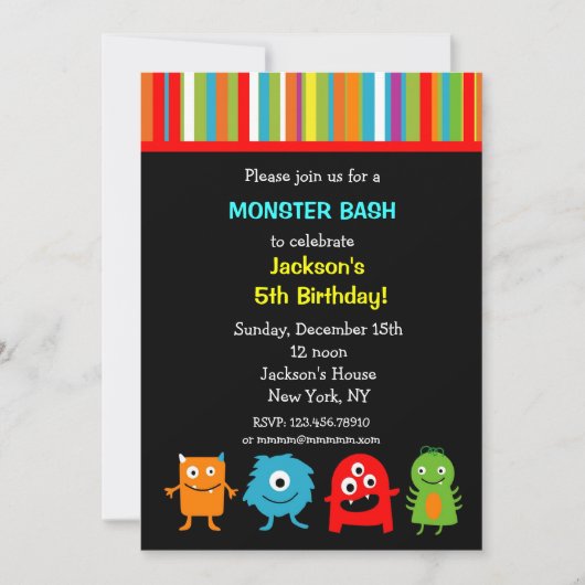 Invitations d'anniversaire de monstres (Devant)