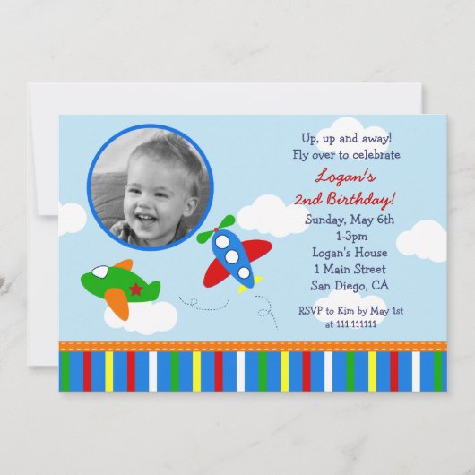 Invitations d'anniversaire de photo d'avion (Devant)