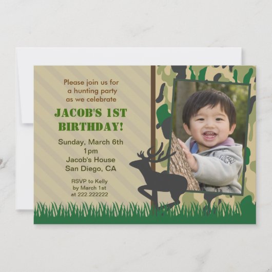Invitations d'anniversaire de photo de chasse de (Devant)