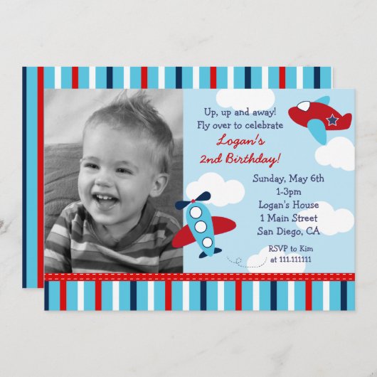 Invitations d'anniversaire de photo de garçon (Devant / Derrière)