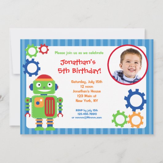 Invitations d'anniversaire de photo de robot (Devant)