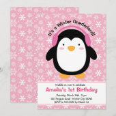 Invitations d'anniversaire de Pingouin (Pink for G (Devant / Derrière)
