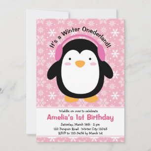 Invitations d'anniversaire de Pingouin (Pink for G