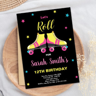 Invitations d'anniversaire de Pink Black Roller