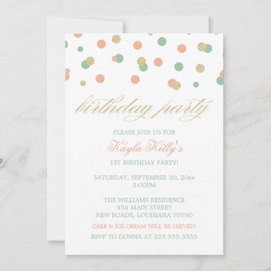 Invitations d'anniversaire de Pink & Mint (Devant)
