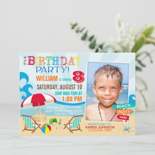 Invitations d'anniversaire de plage (Debout devant)