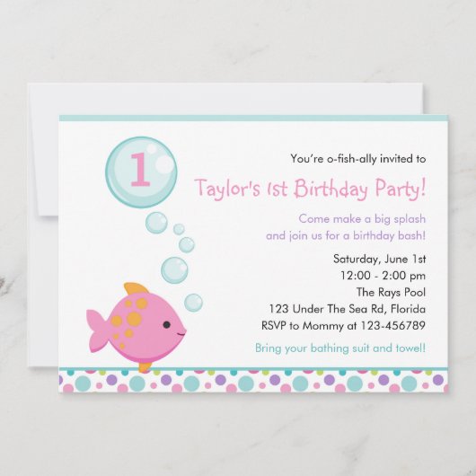 Invitations d'anniversaire de poisson (filles) ave (Devant)