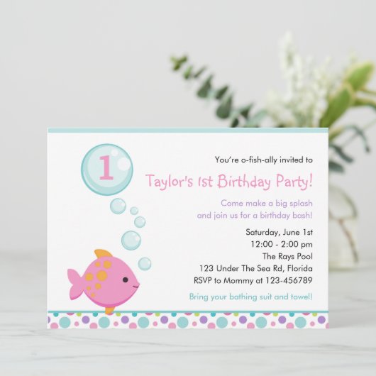 Invitations d'anniversaire de poisson (filles) ave (Debout devant)
