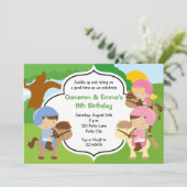 Invitations d'anniversaire de Pony pour jumeaux (g (Debout devant)