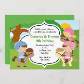 Invitations d'anniversaire de Pony pour jumeaux (g (Devant / Derrière)