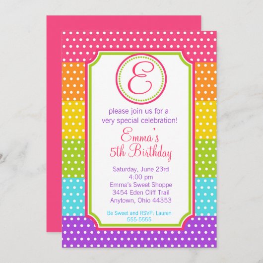 Invitations d'anniversaire de Pop Candy (Devant / Derrière)