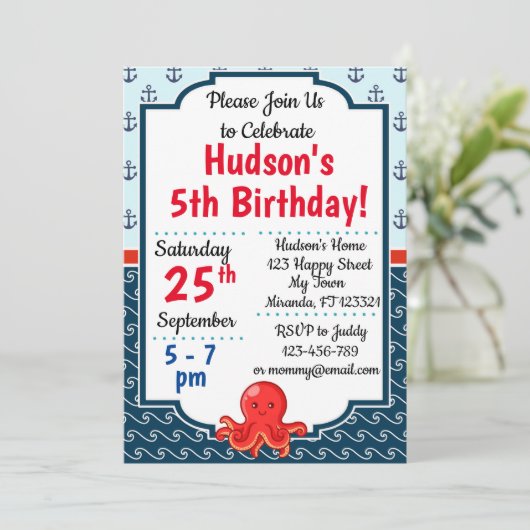 Invitations d'anniversaire de poulpe (Debout devant)