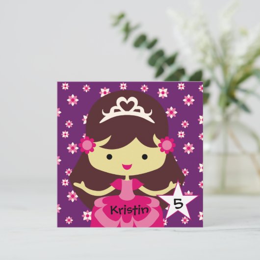 Invitations d'anniversaire de princesse aux cheveu (Debout devant)
