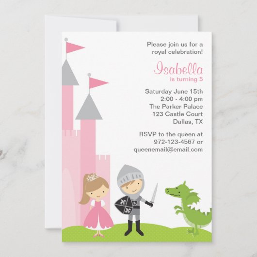 Invitations d'anniversaire de princesse et de chev (Devant)