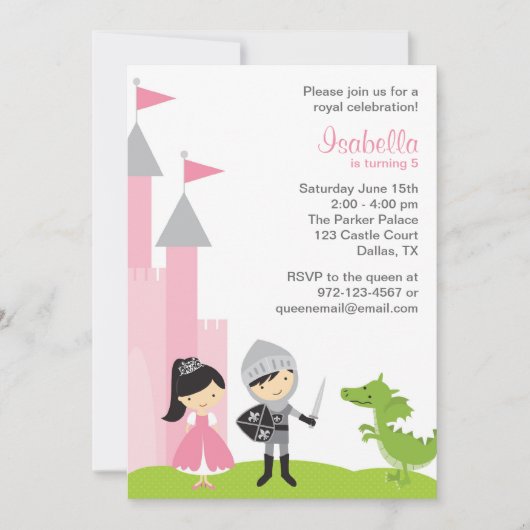 Invitations d'anniversaire de princesse et de chev (Devant)