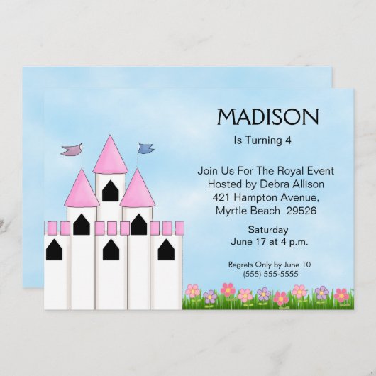 Invitations d'anniversaire de princesse/thé (Devant / Derrière)