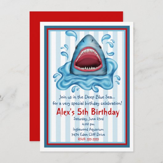 Invitations d'anniversaire de requins (Devant / Derrière)