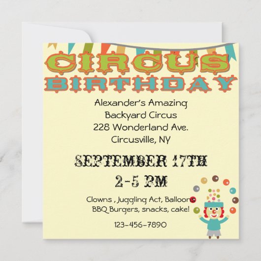 Invitations d'anniversaire de Retro Circus Customi (Dos)