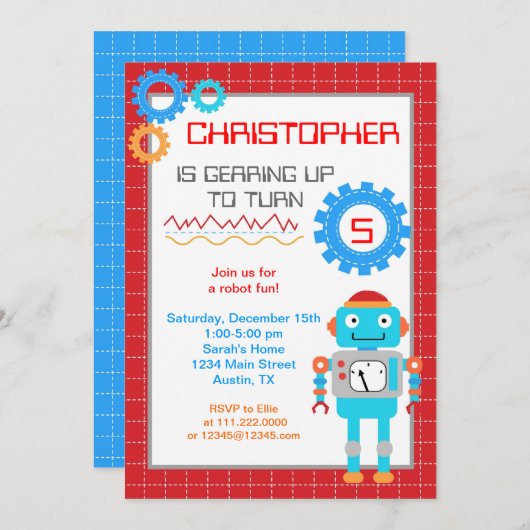 Invitations d'anniversaire de robot (Devant / Derrière)