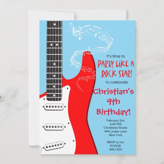 Invitations d'anniversaire de Rock Star Guitar (Devant)