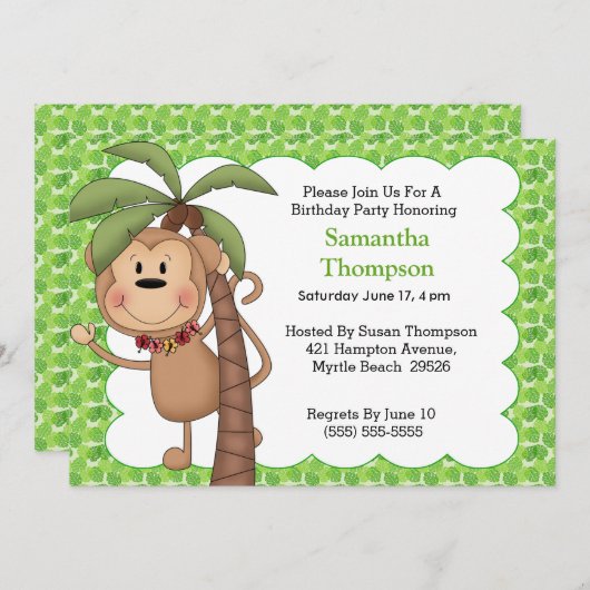 Invitations d'anniversaire de singe (Devant / Derrière)