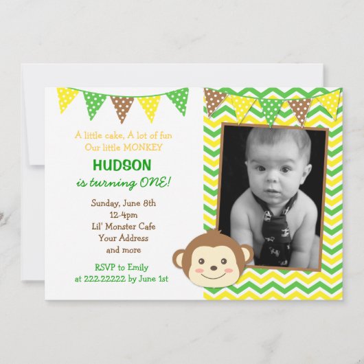 Invitations d'anniversaire de singe Boy (Devant)
