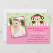Invitations d'anniversaire de singe de fille de (Devant)