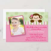 Invitations d'anniversaire de singe de fille de (Devant / Derrière)