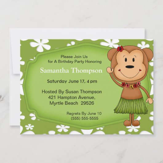 Invitations d'anniversaire de singe hawaïen (Devant)