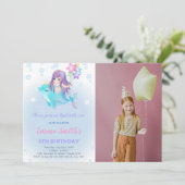 Invitations d'anniversaire de sirène avec dauphin  (Debout devant)